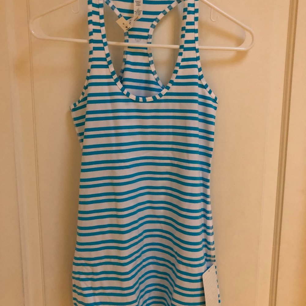 NWT Lululemon Cool Racerback Tank Spry Blue/White Twin Stripe, Size 6